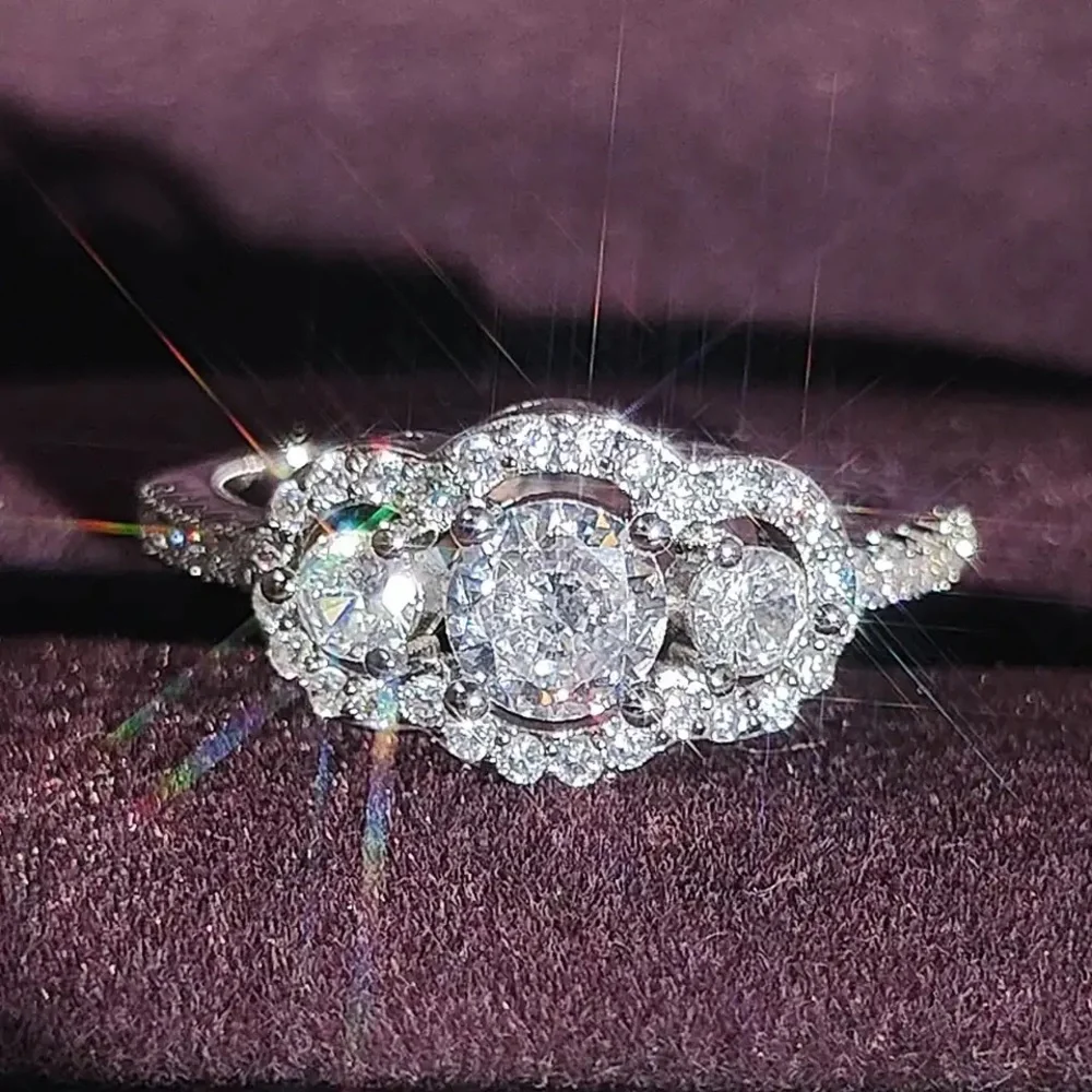 Charm-full Three Stones Engagement Ring - Picture 1 of 5